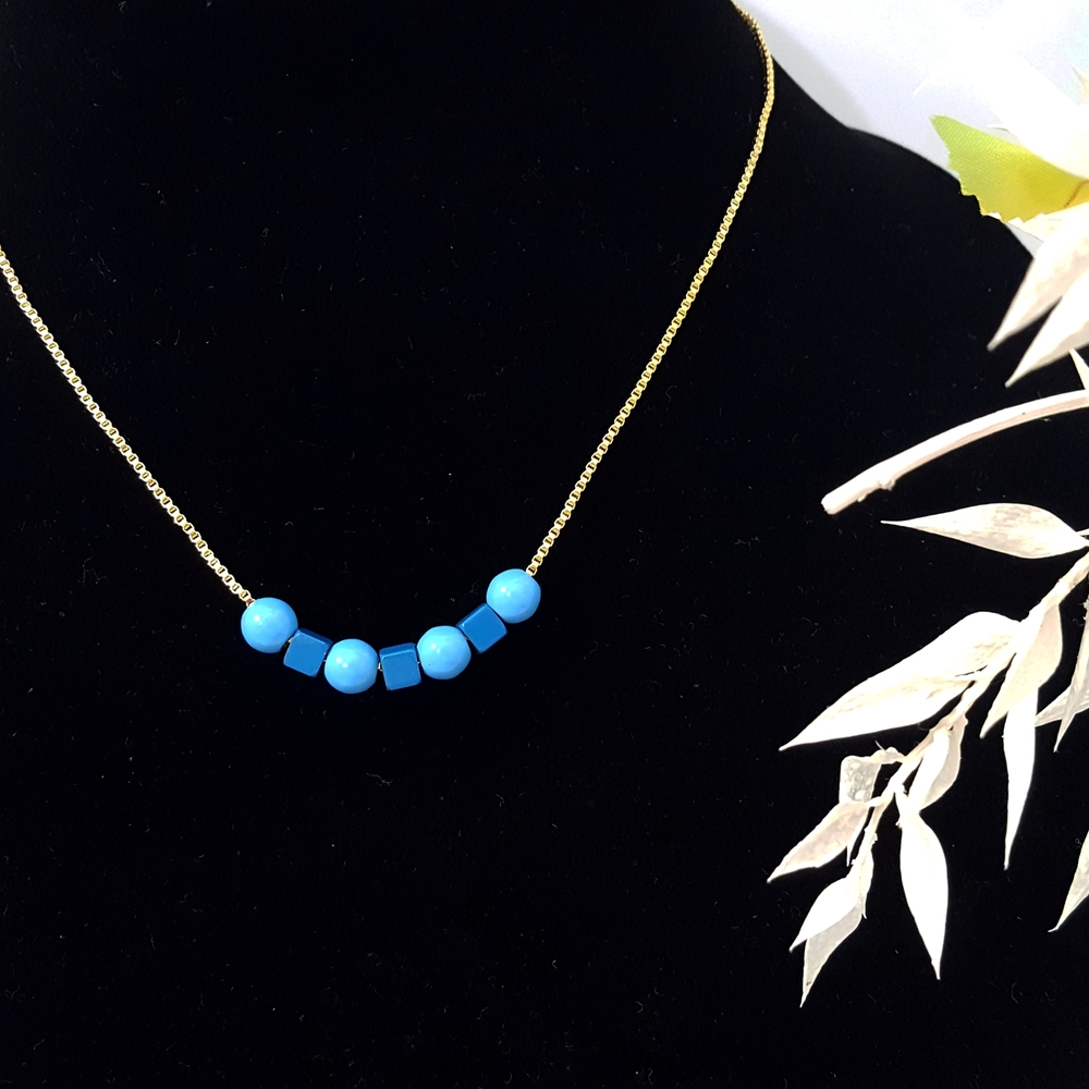 NEW💛Gold and Blue Metal Beaded Gold Chain Short Necklace